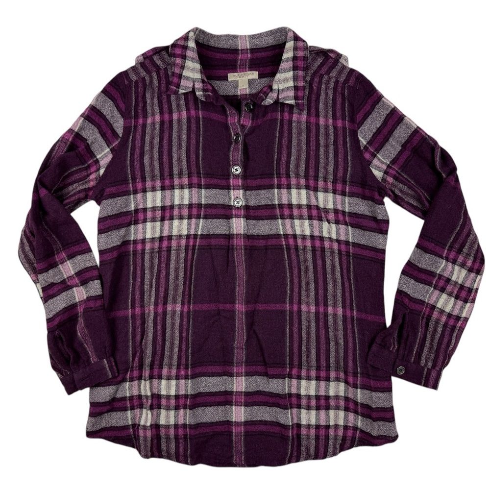 BURBERRY Brit Viscose / Wool Long Shirt Checkered Medium Tunic M Violet Purple